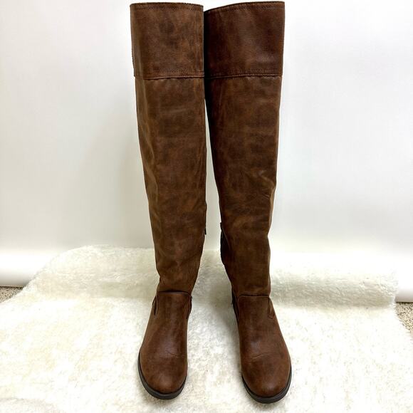 White Mountain Tall Over Knee Bonita Heeled Lace up High Boots Cognac Brown - Picture 4 of 15